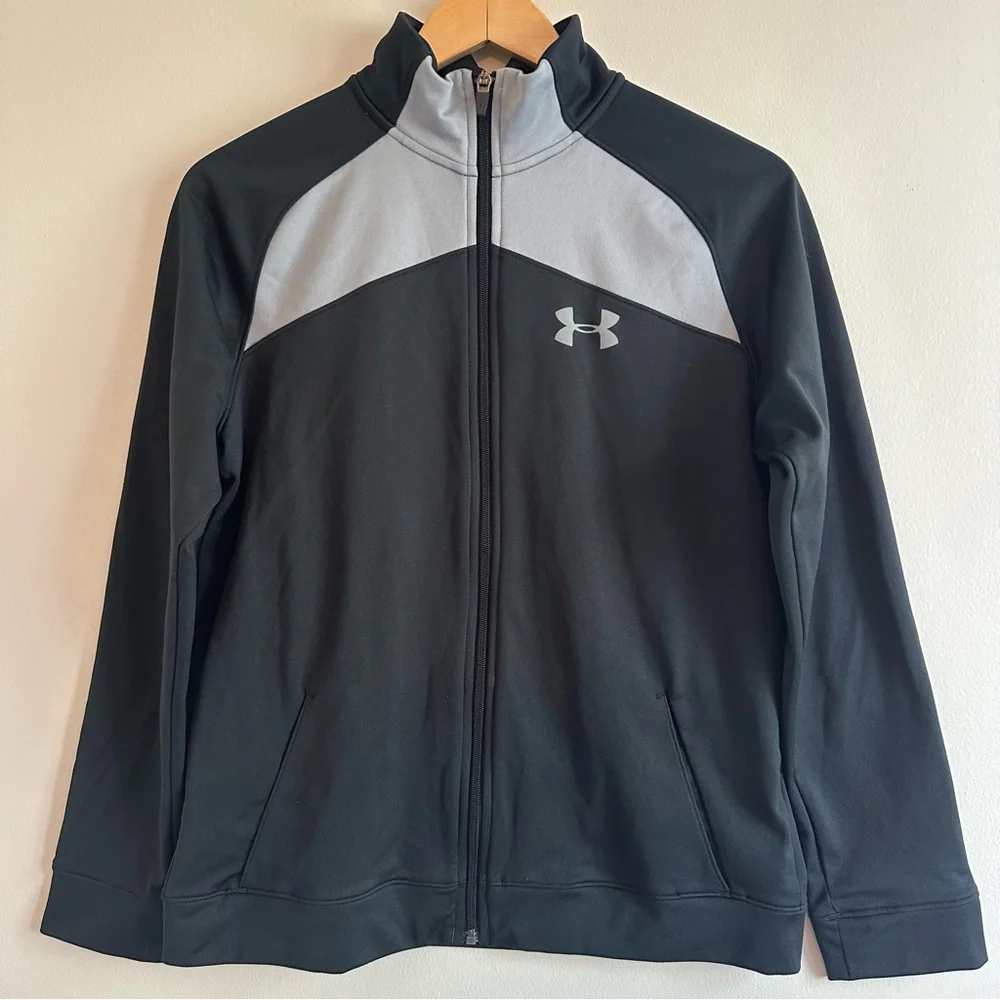 Under Armour Full‑Zip Track Jacket Boy XL | Charcoal & Light Gray Athletic Layer